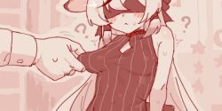 1girl animal_ears blindfold blue_archive breasts china_dress chinese_clothes dress grabbing_another&#039;s_breast groping kokona_(blue_archive) long_hair lowres maibotsumou nipple_stimulation nipple_tweak small_breasts