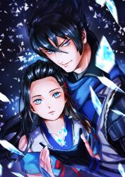 Rule 34 | armor, black hair, blue eyes, crystal, hair ribbon, hayakawa-dono, japanese clothes, kimono, lips, long hair, parted bangs, ribbon, scarf, sengoku musou, shadow, spiked hair, toudou takatora (sengoku musou)