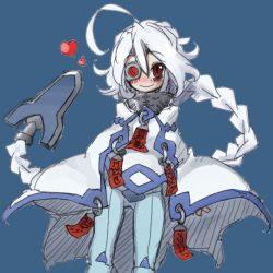 Rule 34 | 1girl, arc system works, blazblue, blush, bodysuit, braid, cloak, eyepatch, female focus, image sample, long hair, nikukabe, nu-13, pixiv sample, red eyes, red ribbon, ribbon, silver hair, single braid, smile, solo