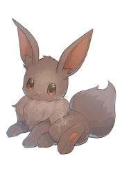 brown_eyes closed_mouth commentary_request eevee full_body gen_1_pokemon highres kikuyoshi_(tracco) lying nintendo no_humans pokemon pokemon_(creature) pokemon_focus signature simple_background solo white_background