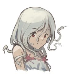 1girl cropped_torso dress god_nadeko kornod light_smile monogatari_(series) portrait sengoku_nadeko snake_hair solo sundress white_background white_dress white_hair