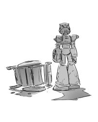 armor arms_at_sides breastplate broken_armor forehead_jewel gem gloves greyscale helmet highres mechanical_arms mechanical_ears mechanical_hands mega_man:_maverick_hunter_x mega_man_(series) mega_man_x_(series) monochrome robot shoulder_armor sketch tanaka_(is2_p) wheel wheelchair x_(mega_man)