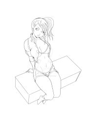 Rule 34 | 1girl, arm support, bakugan, bakugan battle brawlers, boots, bra, breasts, cleavage, highres, jacket, julie heyward, large breasts, legs, long hair, looking at viewer, navel, open clothes, open jacket, panties, parted lips, ponytail, shorts, sitting, thighs, toned, unbuttoned, underwear, unzipped