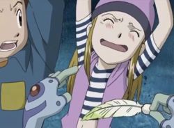 1girl animated audible_speech digimon digimon_frontier english_audio feathers laughing navel orimoto_izumi ranamon sound tickle_torture tickling video