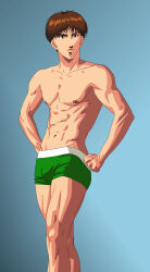 Rule 34 | 1boy, abs, blue eyes, brown hair, fujima kenji, highres, legs, male focus, muscular, muscular male, nipples, playing sports, sexyanimes, slam dunk (series), solo, standing, underwear