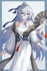 1girl absurdres bare_shoulders blue_hair closed_mouth dress evzeva hair_between_eyes highres honkai:_star_rail honkai_(series) jingliu_(honkai:_star_rail) long_hair looking_at_viewer red_eyes solo