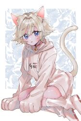 Rule 34 | 1girl, animal ear fluff, animal ears, animal hands, bell, belt collar, blue eyes, cat ears, cat paws, cat tail, collar, hair intakes, highres, hood, hoodie, kimi no koto ga dai dai dai dai daisuki na 100-nin no kanojo, neck bell, nekonari tama, open mouth, qu qu71, short hair, solo, tail, white hair, white hoodie