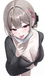 1girl brown_hair goddess_of_victory:_nikke highres hinaki_(hinaki_0102) looking_at_viewer pink_eyes solo tongue viper_(nikke)