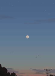 cloud dark_clouds eastblueace full_moon gradient_background highres moon no_humans original pixel_art power_lines scenery silhouette sky star_(sky) starry_sky sunset tree