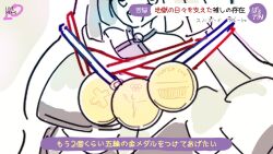 gold highres iono_(pokemon) japanese_text medal nintendo orrrrrrya pokemon pokemon_sv translation_request