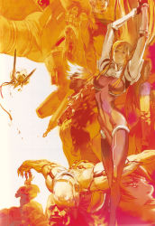 00s 1boy 3girls absurdres android angie_(zone_of_the_enders) arms_up beard bodysuit breasts claws damaged decapitation dingo_egret elena_weinberg eyelashes eyeshadow facial_hair helmet highres ken_marinaris konami large_breasts lipstick long_hair makeup mecha mecha_pilot_suit multiple_boys multiple_girls muscular nohman official_art parted_lips pilot_suit plugsuit_(evangelion) robot sepia sunglasses viola_a.i. viola_guines volkovo zone_of_the_enders zone_of_the_enders_2