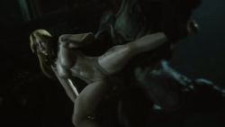 3d animated animated_gif blonde_hair blue_eyes bouncing_breasts breasts completely_nude dead_or_alive hand_around_neck helena_douglas huge_penis large_breasts legs_apart monster monster_sex nude penis rape sex studiofow