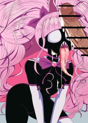 bar_censor breasts censored cum elbow_gloves gloves long_tongue magical_girl marvel necroko nipples nude penis pink_hair rodrigoh_(rodrigo0xibalba) sharp_teeth symbiote teeth tongue twintails