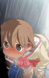 1boy 1girl absurdres aioi_yuuko bag bar_censor bent_over blue_bag blush bow bowtie brown_eyes brown_hair cardigan censored deepthroat drooling fellatio full-face_blush hands_on_own_knees heart heart-shaped_pupils hetero highres long_sleeves miniskirt mizumizuni nichijou oral penis pink_bow pink_neckwear pink_skirt sailor_collar school_bag school_uniform serafuku short_hair shoulder_bag skirt snot sweat symbol-shaped_pupils tokisadame_school_uniform twitter_username white_sailor_collar yellow_cardigan