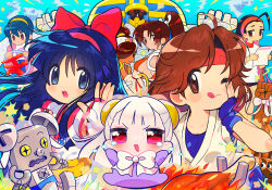 Rule 34 | 1boy, 6+girls, ainu clothes, anakaris, arabian clothes, arms up, bird, black hair, blue eyes, blue hair, braid, braided ponytail, breasts, brown eyes, brown hair, capcom, capcom vs. snk, chibi, chicken, crossover, dark-skinned female, dark skin, darkstalkers, fatal fury, fingerless gloves, fire, forehead, gloves, hair over one eye, hair ribbon, hands on own face, heabdand, holding, holding paper, ingrid (capcom), jacket, japanese clothes, justice gakuen, large breasts, looking at viewer, low twintails, medium breasts, multiple girls, mummy, nakoruru, official art, one eye closed, open clothes, open jacket, open mouth, outstretched arm, paper, pink eyes, ponytail, power stone, red eyes, ribbon, robot, ryuuko no ken, samurai spirits, shiranui mai, sideboob, small breasts, smile, snk, source request, spread legs, star gladiator, tears, teeth, the king of fighters, tongue, twintails, white hair, wink, yuri sakazaki
