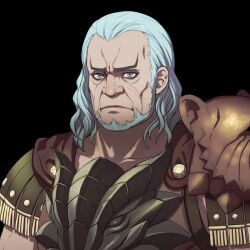 1boy armor black_background collarbone fire_emblem green_eyes leopold_(fire_emblem) long_hair looking_at_viewer male_focus nintendo white_hair