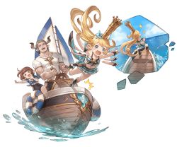 10s baotorda_(granblue_fantasy) bikini bikini_skirt boat bridgette_(granblue_fantasy) charlotta_(granblue_fantasy) charlotta_(summer)_(granblue_fantasy) day granblue_fantasy harvin innertube minaba_hideo official_art on_boat one-piece_swimsuit outdoors swim_ring swimsuit transparent_background