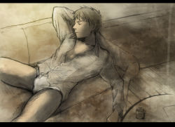 1boy briefs cing hotel_dusk kyle_hyde male_focus male_underwear sleeping solo underwear white_male_underwear zaki_mitsunori