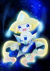 1other absurdres commentary_request gen_3_pokemon highres jirachi kazekuzira legendary_pokemon looking_at_viewer mythical_pokemon nintendo no_humans open_mouth pokemon pokemon:_jirachi:_wish_maker pokemon_(anime) pokemon_(creature) pokemon_rse_(anime) sky smile solo space star_(sky) star_(symbol) starry_sky tanabata