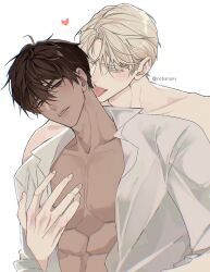 Rule 34 | 2boys, abs, blonde hair, brown hair, clenched teeth, codename anastasia (manhwa), collared shirt, hair between eyes, hand on another&#039;s chest, heart, highres, kwon taekju, licking, licking another&#039;s neck, male focus, multiple boys, no shirt, open clothes, open shirt, pectorals, rorynans, shirt, short hair, special request for newlyweds, teeth, toned, toned male, tongue, tongue out, upper body, white shirt, yaoi, zhenya (codename anastasia)
