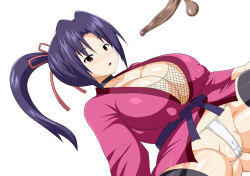 Rule 34 | 1boy, 1girl, breasts, brown eyes, high ponytail, inu-g, japanese clothes, kimono, kousaka shigure, large breasts, large penis, panties, penis, ponytail, purple hair, shijou saikyou no deshi ken&#039;ichi, testicles, underwear