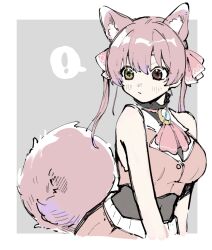 ! animal_ear_fluff animal_ears ascot brown_eyes commentary_request grey_background hololive houshou_marine houshou_marine_(1st_costume) long_hair looking_to_the_side ohagi_0909 red_ascot red_hair red_shirt red_skirt shirt simple_background sketch skirt sleeveless sleeveless_shirt speech_bubble spoken_exclamation_mark tail virtual_youtuber yellow_eyes