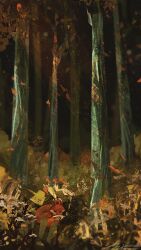 artist_name autumn autumn_leaves commentary falling_leaves forest fox leaf light_rays nature no_humans original outdoors scenery signature sunbeam sunlight tree zandra