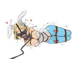 1girl animal_ears arms_behind_back bare_shoulders bdsm between_breasts blindfold blonde_hair blue_pantyhose blush bondage bound braid breast_bondage breasts collar covered_navel crotch_rope crown_braid drooling egg_vibrator eudetenis fake_animal_ears fake_tail female_focus flower gag gagged hair_flower hair_ornament heart imminent_orgasm large_breasts leash leotard lying neglect_play nintendo on_side open_mouth pantyhose playboy_bunny princess_zelda rabbit_ears rabbit_tail ring_gag rope sex_toy shibari shibari_over_clothes short_hair simple_background skindentation solo strapless strapless_leotard tail the_legend_of_zelda tongue tongue_out trembling vibrator vibrator_cord vibrator_under_clothes white_leotard