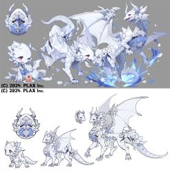 alternate_form aura cake cake_slice claws copyright_notice copyright_request dolldolldd dragon dragon_horns dragon_tail egg flower food fruit highres horns no_humans official_art pink_eyes plate reference_sheet scales small_dragon strawberry tail tail_ornament virtual_youtuber western_dragon white_flower white_scales wings