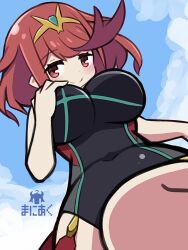Rule 34 | breasts, highres, large breasts, ma2acworks, pyra (pro swimmer) (xenoblade), pyra (xenoblade), red eyes, red hair, solo, swimsuit, xenoblade chronicles (series), xenoblade chronicles 2