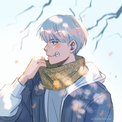 1boy andythelemon bowl_cut facial_tattoo inumaki_toge jujutsu_kaisen male_focus outdoors pale_skin short_hair solo tattoo watermark white_hair
