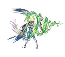 arrow_(projectile) bodysuit bow_(weapon) breasts energy glowing green_eyes headband large_breasts lilith-soft long_hair ponytail taimanin_(series) taimanin_asagi taimanin_rpgx very_long_hair weapon wide_hips yubashiri_hayate zol