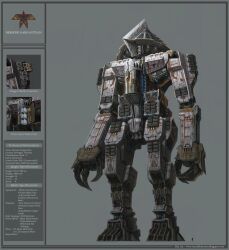Rule 34 | artist name, claws, english text, full body, highres, jaeger (pacific rim), logo, mecha, mecha focus, original, pacific rim, reference sheet, robot, science fiction, vnc-children, watermark, web address