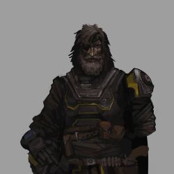 1boy ammunition_belt ammunition_pouch armor bandana beard cape eyepatch facial_hair full_beard gloves gun handgun helldiver_(helldivers) helldivers_(series) helmet looking_at_viewer missing_limb old old_man pauldrons pouch revolver shoulder_armor simple_background single_pauldron skull solo vei0_deseho weapon