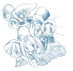 1girl 2000s_(style) 4boys acolyte_(ragnarok_online) bird cape cassock cigarette closed_mouth commentary_request cross dress greyscale hairband hasenyo hat hawk high_ponytail high_priest_(ragnarok_online) hunter_(ragnarok_online) long_hair long_sleeves looking_at_viewer lowres mask masquerade_mask monk_(ragnarok_online) monochrome multiple_boys open_mouth ponytail ragnarok_online short_hair simple_background smile top_hat upper_body witch_hat wizard_(ragnarok_online)