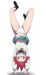 Rule 34 | 1girl, absurdres, alucard2014g, amate yuzuriha, black shoes, cardigan, commentary request, expressionless, flashing, green eyes, gundam, gundam gquuuuuux, handstand, highres, legs, looking at viewer, panties, red hair, school uniform, shoes, short hair, solo, underwear, upside-down, upskirt, white panties