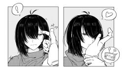 Rule 34 | !, 1boy, 1other, ahoge, ant tenna, blush, cape, deltarune, gloves, greyscale, hair between eyes, heart, holding another&#039;s wrist, kiss, kissing hand, kris (dark world) (deltarune), kris (deltarune), monochrome, playing with another&#039;s hair, pointy nose, short hair, signature, spoken character, spoken exclamation mark, spoken heart, una22220