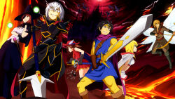 Rule 34 | 3boys, 3girls, accelerator (toaru majutsu no index), albino, alternate universe, angel wings, armor, armored boots, arrow (projectile), bare shoulders, belt, black armor, black belt, black boots, black gauntlets, black gloves, black hair, blonde hair, blue gemstone, blue hat, blue skirt, boots, bow (weapon), breasts, brown belt, brown boots, brown eyes, brown gloves, brown hair, building, cape, castle, chest belt, cloak, cloud, commentary, dark matter (kakine teitoku), demon, drawing bow, drawing sword, dress, elbow gloves, electricity, electrokinesis, energy ball, evil grin, evil smile, eyepatch, fantasy, feathered wings, feathers, feet out of frame, fighting stance, flying, full body, gauntlets, gem, gloves, glowing, grey boots, grey eyes, grin, hair between eyes, hand up, hat, hat feather, highres, holding, holding arrow, holding bow (weapon), holding polearm, holding sheath, holding sword, holding weapon, hood, hood down, hooded cloak, jack-barro, kakine teitoku, knee boots, lava, level 5 (toaru), lightning, long hair, long skirt, long sleeves, looking at viewer, medium breasts, medium hair, misaka mikoto, mugino shizuri, multiple boys, multiple girls, multiple wings, outdoors, overcast, pants, plasma, polearm, purple cape, rapier, red belt, red cape, red dress, red eyes, red hat, red sky, sheath, sheathed, shokuhou misaki, short dress, short hair, shoulder armor, sidelocks, skeleton, skirt, sky, sleeveless, smile, sogiita gunha, spear, standing, sword, teeth, toaru majutsu no index, undead, wand, weapon, white feathers, white hair, wings, witch hat, yellow sleeves