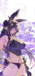 Rule 34 | 1girl, absurdres, animal ears, blue hair, brown hair, closed eyes, ear piercing, extra ears, galleon (granblue fantasy), galleon (summer) (granblue fantasy), granblue fantasy, halterneck, highres, horns, long hair, multicolored hair, piercing, pointy ears, profile, purassi88, streaked hair