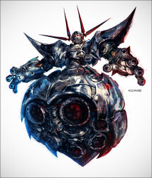 artist_name commentary_request finger_cannon glowing glowing_eye gundam k-suwabe mecha mecha_focus mobile_armor mobile_suit_gundam no_humans one-eyed robot science_fiction solo thrusters weapon white_background zeong