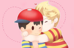 bad_tag black_hair blonde_hair child hat kiss lucas_(mother_3) mother_(series) mother_2 ness_(mother_2) nintendo red_hat shirt shota sjsj_10 striped_clothes striped_shirt super_smash_bros.