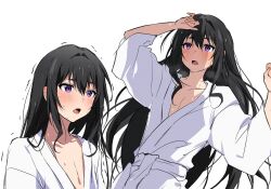 Rule 34 | 1boy, black hair, blush, hakama, highres, houjou tokiyuki (nige jouzu no wakagimi), japanese clothes, long hair, looking at viewer, male focus, nige jouzu no wakagimi, open mouth, purple eyes, sash, simple background, solo, sweat, very long hair, white background, wide sleeves, yur11