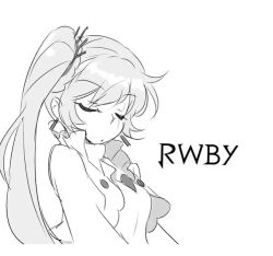animated blush chibi closed_mouth dancing dress english_text closed_eyes flower hand_on_own_hip iesupa long_hair looking_at_viewer monochrome open_mouth ponytail rose rwby scar sparkle spinning star_(symbol) tiara transformation very_long_hair video wedge_heels weiss_schnee white_background white_dress white_hair