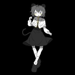 1girl animal_ears animated animated_gif black_dress black_shoes blush_stickers capelet closed_eyes colored_skin commentary_request cookie_(touhou) dancing dress full_body grey_hair highres jewelry long_sleeves looping_animation mouse_ears mouse_girl mouse_tail nazrin necklace nyon_(cookie) open_mouth shirt shoes short_hair simple_background smile socks solo tail touhou transparent_background white_capelet white_shirt white_skin white_socks zhengzhizhezhisi98505