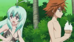 00s 1boy 4girls ahoge angry animated animated_gif bikini black_hair blush breasts brown_eyes green_hair green_one-piece_swimsuit ice_cream_cone kotegawa_yui long_hair medium_breasts momioka_risa multiple_girls one-piece_swimsuit orange_hair run_elsie_jewelria sawada_mio screencap short_hair swimsuit to_love-ru yuuki_rito