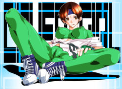 Rule 34 | 1girl, arikawadou, between legs, breasts, brown eyes, brown hair, cameltoe, dougi, female focus, gloves, gluteal fold, hairband, karate gi, large breasts, latex, leg up, leggings, licking lips, nipples, open clothes, pale skin, pants, pussy, qkat (arikawa-dou), see-through clothes, shiny clothes, shiny skin, shirt, shoes, sitting, skin tight, sneakers, spread legs, the king of fighters, thighs, tight clothes, tight pants, tight shirt, tongue, tongue out, undressing, yuri sakazaki