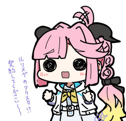 1girl absurdres ahoge ahoge_wag anyoji_hime blonde_hair blue_dress blunt_sidelocks blush chibi chibi_only dress expressive_hair gradient_hair hair_intakes highres link!_like!_love_live! long_hair long_sleeves looking_at_viewer love_live! multi-tied_hair multicolored_hair neckerchief oofushi_ao open_mouth pink_hair ponytail raised_inner_eyebrows sailor_collar sailor_dress sidelocks signature solid_oval_eyes solo standing summer_uniform translation_request two-tone_hair virtual_youtuber white_sailor_collar yellow_neckerchief