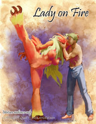 1boy 1girl artist_name barefoot blaziken blonde_hair blue_pants breasts claws collarbone creatures_(company) dated english_text closed_eyes french_kiss full_body furry game_freak gen_3_pokemon hand_on_another&#039;s_face hand_on_another&#039;s_head hand_up hattonslayden hetero highres interspecies kiss large_breasts long_hair navel nintendo nipples nude open_fly original pants pokemon pokemon_(creature) pokephilia pussy short_hair simple_background split spread_legs standing standing_on_one_leg standing_split text_focus topless_male uncensored watermark