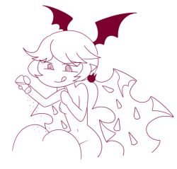 Rule 34 | 2girls, :d, @ @, ass, bat hair ornament, breasts, chibi, chibi only, cranber (funamusea), demon girl, doodle, funamusea, gallaxi, haiiro teien, hair ornament, hair wings, head wings, holding shaker, huge ass, long hair, multiple girls, navel, open mouth, pointy ears, rigatona (funamusea), salt, salt shaker, simple background, small breasts, smile, solo focus, thighs, tongue, tongue out, white background, wings, yuri