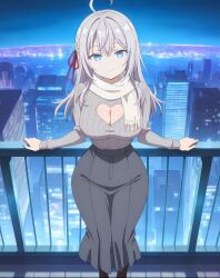 alisa_mikhailovna_kujou bad_tag biracial_female blue_eyes dating japanese_(nationality) long_skirt non-web_source pov russian_female scar skirt smile sweater tokidoki_bosotto_roshia-go_de_dereru_tonari_no_alya-san turtleneck turtleneck_sweater white_hair